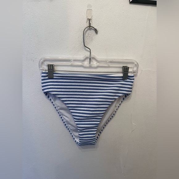 J. Crew Textured high-rise bikini bottom in stripe Retro White Blue Small NWT - Picture 2 of 4